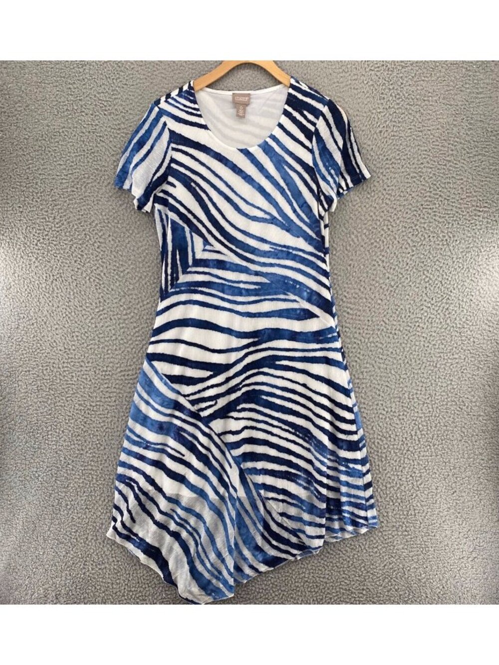 Chicos Dress Womens 0 US 4 Blue Tiger Stripe A Line Short Sleeves Scoop Neck Tee